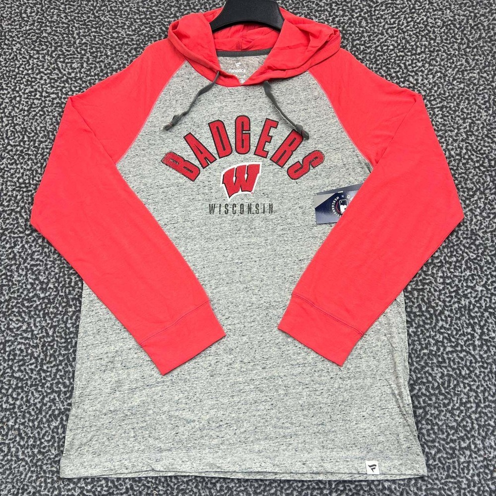 Wisconsin Badgers Hoodie Men Large Gray Redβ Fanatics Pullover Long Sleeve New L